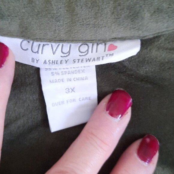 Curvy Girl By Ashley Stewart Olive Green Crushed Velvet Hilo Shirt Dress Size 3X - Picture 3 of 8